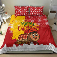 Spain Christmas Bedding Set with Tio de Nadal Log Snowflakes Spanish Flag and Holiday Wreath - Wonder Print Shop