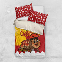 Spain Christmas Bedding Set with Tio de Nadal Log Snowflakes Spanish Flag and Holiday Wreath - Wonder Print Shop