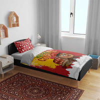 Spain Christmas Bedding Set with Tio de Nadal Log Snowflakes Spanish Flag and Holiday Wreath - Wonder Print Shop