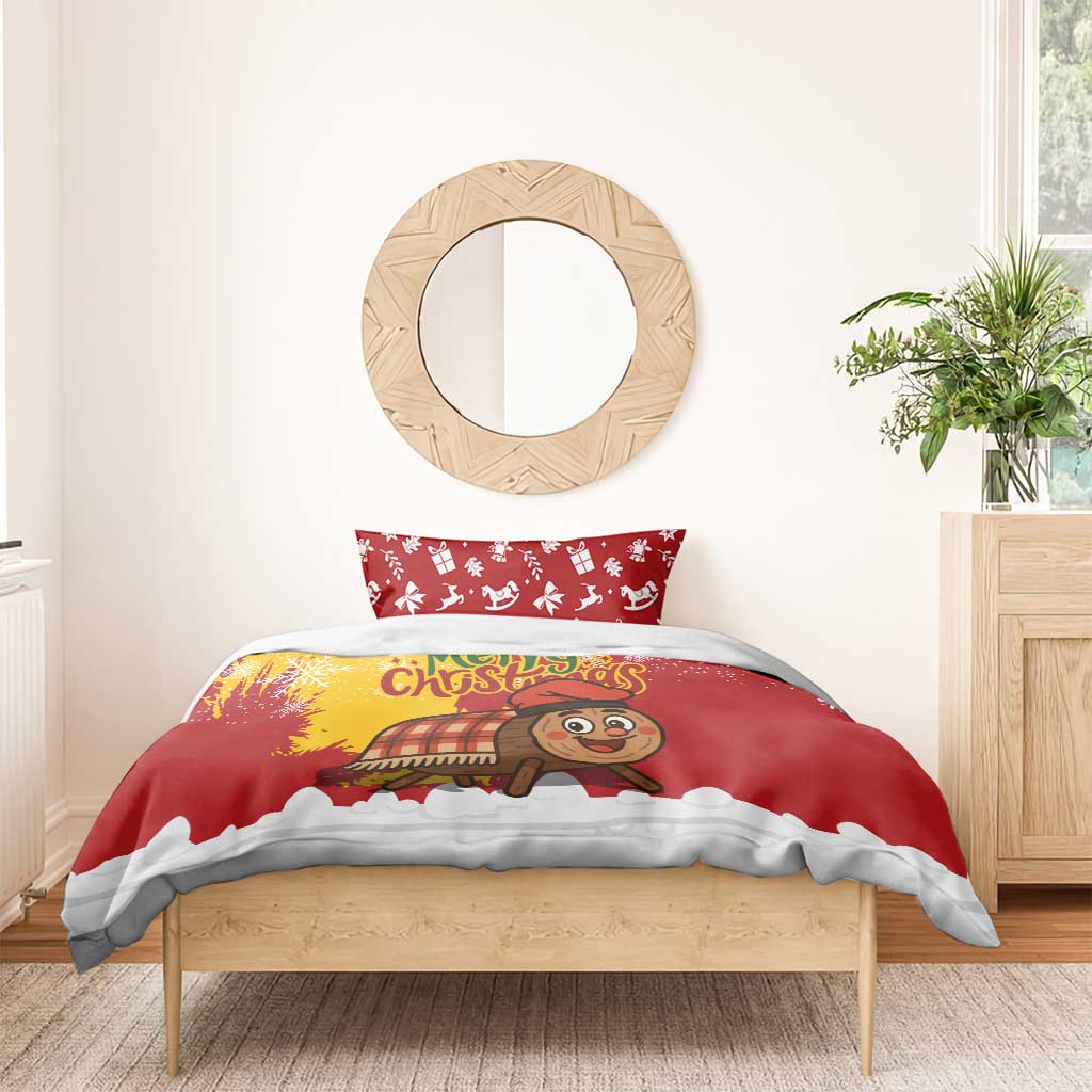 Spain Christmas Bedding Set with Tio de Nadal Log Snowflakes Spanish Flag and Holiday Wreath - Wonder Print Shop
