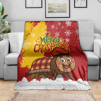 Spain Christmas Blanket with Tio de Nadal Log Snowflakes Spanish Flag and Holiday Wreath - Wonder Print Shop