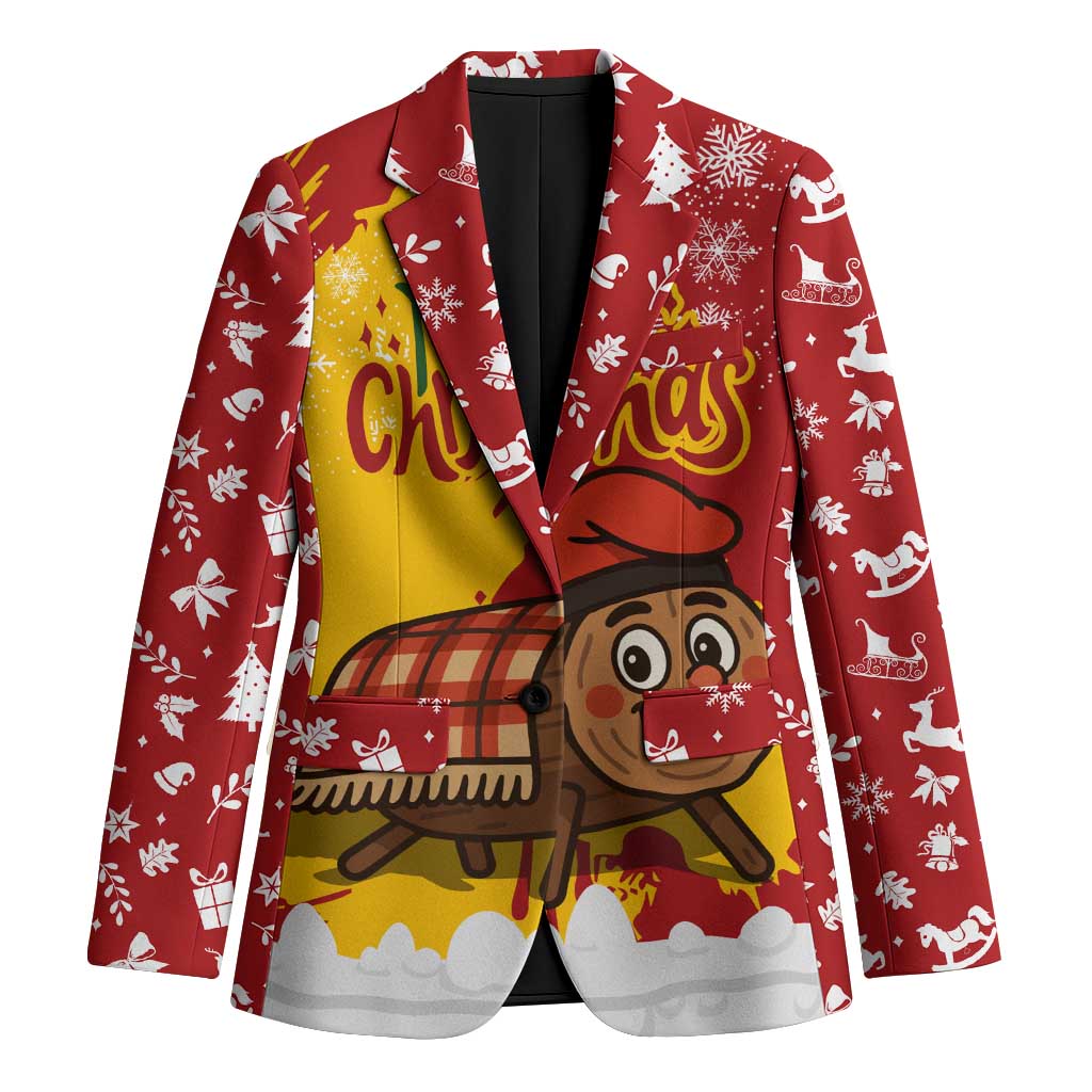 Spain Christmas Blazer with Tio de Nadal Log Snowflakes Spanish Flag and Holiday Wreath - Wonder Print Shop