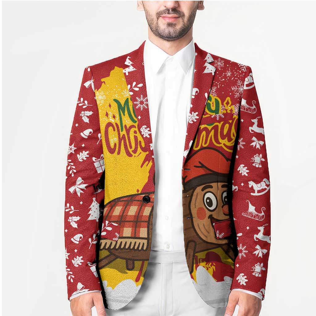 Spain Christmas Blazer with Tio de Nadal Log Snowflakes Spanish Flag and Holiday Wreath - Wonder Print Shop