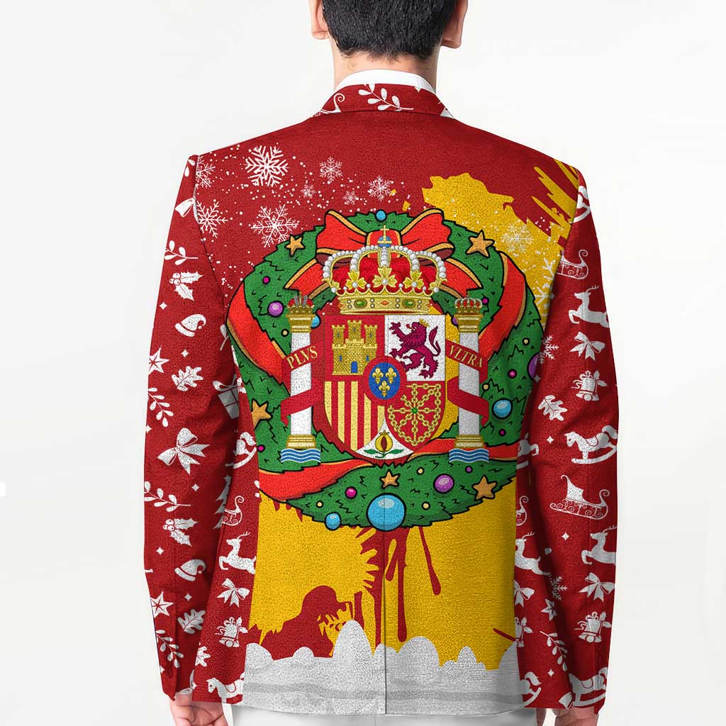 Spain Christmas Blazer with Tio de Nadal Log Snowflakes Spanish Flag and Holiday Wreath - Wonder Print Shop