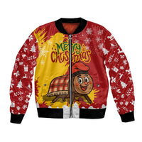 Spain Christmas Bomber Jacket with Tio de Nadal Log Snowflakes Spanish Flag and Holiday Wreath - Wonder Print Shop