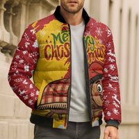 Spain Christmas Bomber Puffer Jacket with Tio de Nadal Log Snowflakes Spanish Flag and Holiday Wreath - Wonder Print Shop