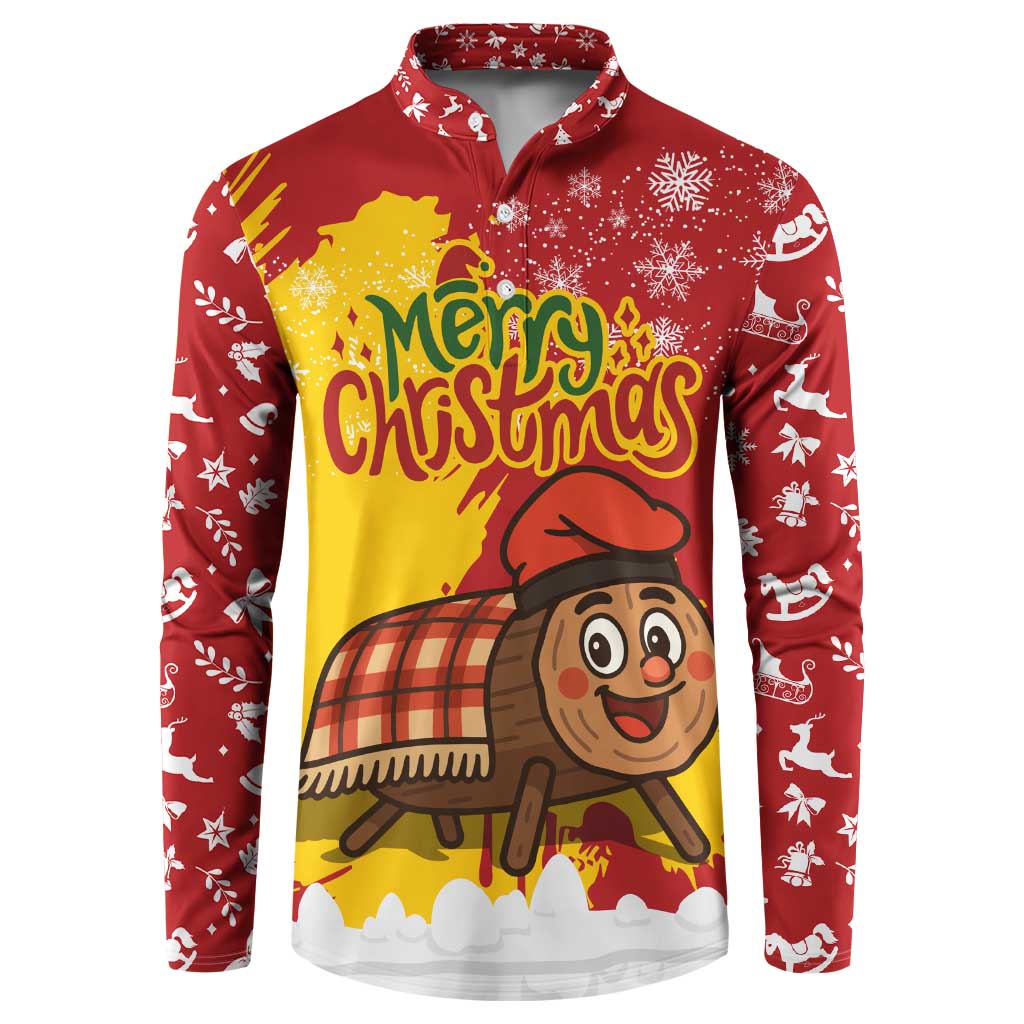Spain Christmas Button Sweatshirt with Tio de Nadal Log Snowflakes Spanish Flag and Holiday Wreath - Wonder Print Shop