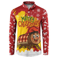 Spain Christmas Button Sweatshirt with Tio de Nadal Log Snowflakes Spanish Flag and Holiday Wreath - Wonder Print Shop