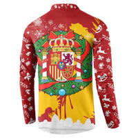 Spain Christmas Button Sweatshirt with Tio de Nadal Log Snowflakes Spanish Flag and Holiday Wreath - Wonder Print Shop