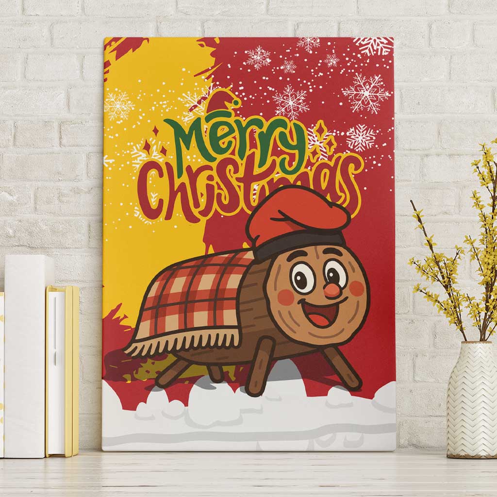 Spain Christmas Canvas Wall Art with Tio de Nadal Log Snowflakes Spanish Flag and Holiday Wreath - Wonder Print Shop