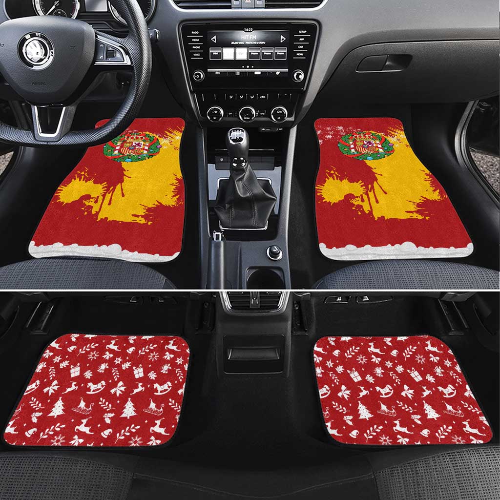 Spain Christmas Car Mats with Tio de Nadal Log Snowflakes Spanish Flag and Holiday Wreath - Wonder Print Shop