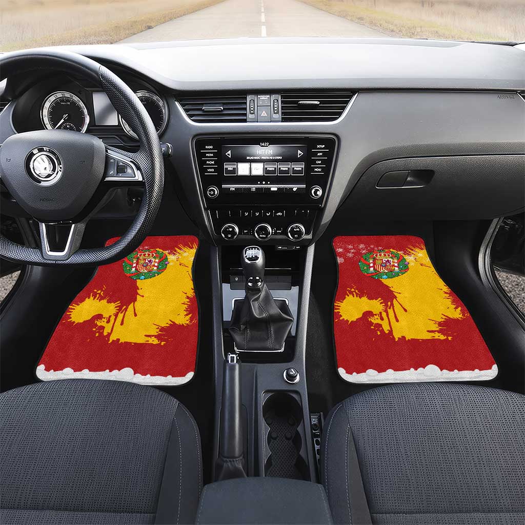 Spain Christmas Car Mats with Tio de Nadal Log Snowflakes Spanish Flag and Holiday Wreath - Wonder Print Shop