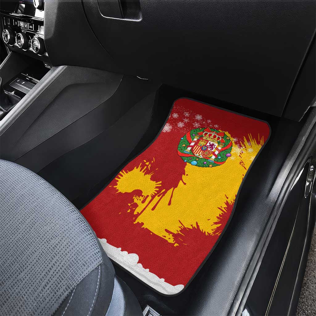 Spain Christmas Car Mats with Tio de Nadal Log Snowflakes Spanish Flag and Holiday Wreath - Wonder Print Shop