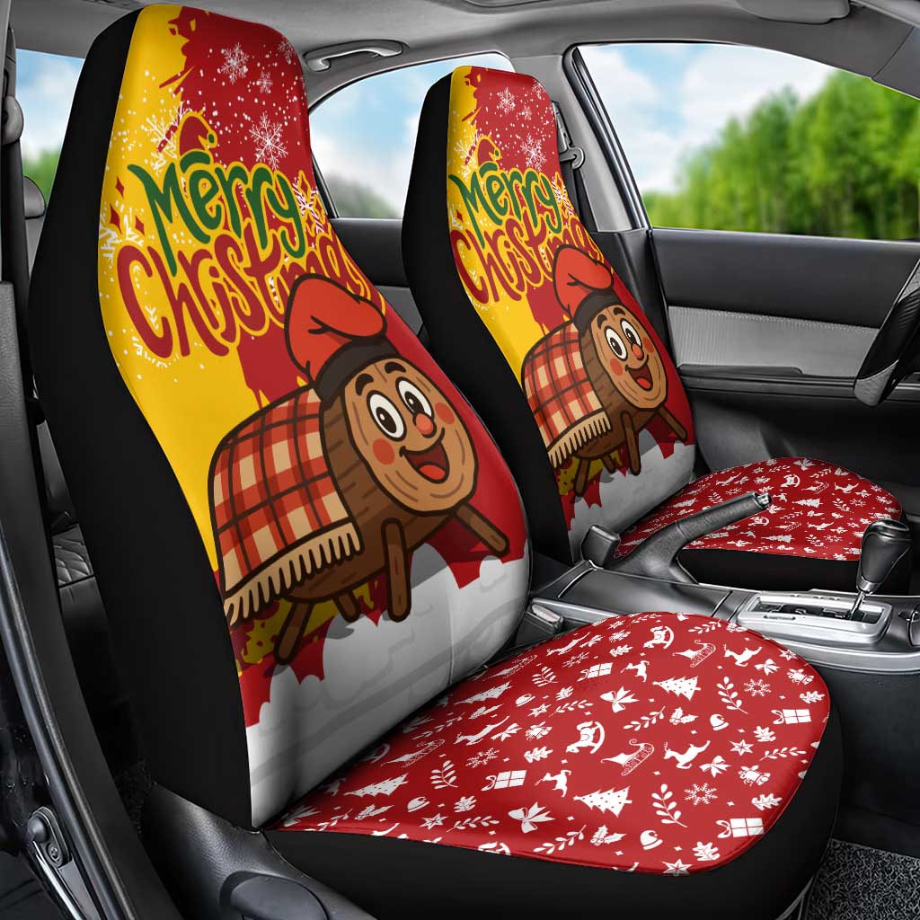 Spain Christmas Car Seat Cover with Tio de Nadal Log Snowflakes Spanish Flag and Holiday Wreath - Wonder Print Shop