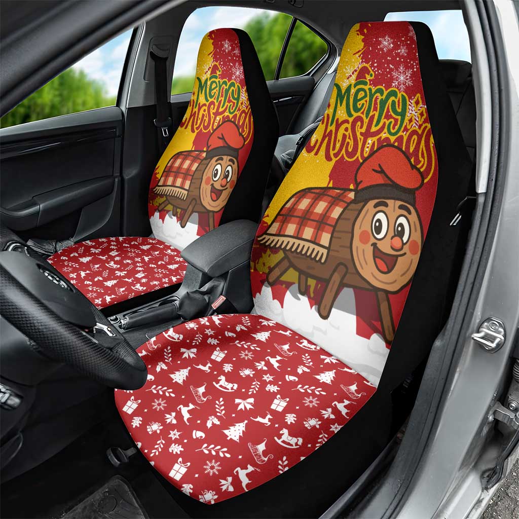 Spain Christmas Car Seat Cover with Tio de Nadal Log Snowflakes Spanish Flag and Holiday Wreath - Wonder Print Shop