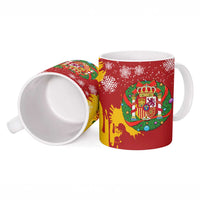Spain Christmas Ceramic Mug with Tio de Nadal Log Snowflakes Spanish Flag and Holiday Wreath - Wonder Print Shop