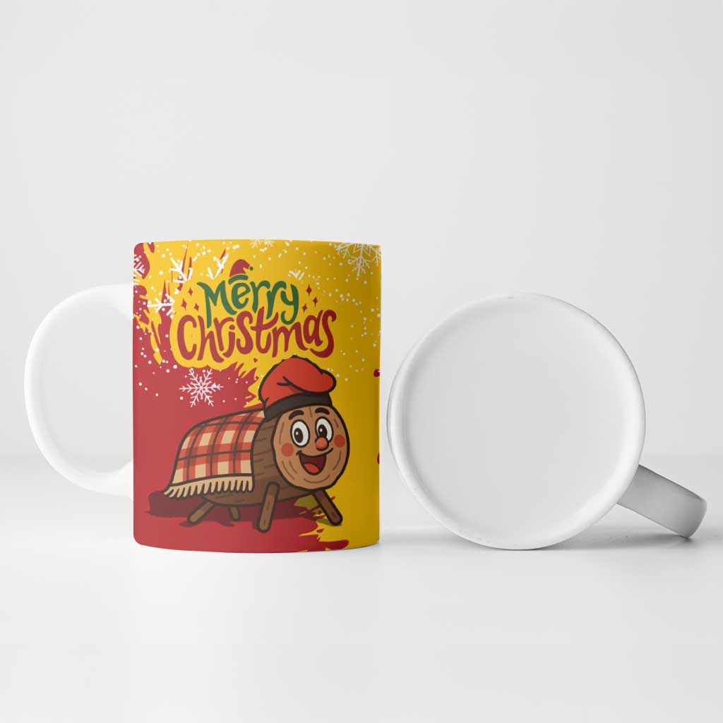 Spain Christmas Ceramic Mug with Tio de Nadal Log Snowflakes Spanish Flag and Holiday Wreath - Wonder Print Shop