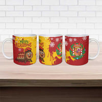 Spain Christmas Ceramic Mug with Tio de Nadal Log Snowflakes Spanish Flag and Holiday Wreath - Wonder Print Shop