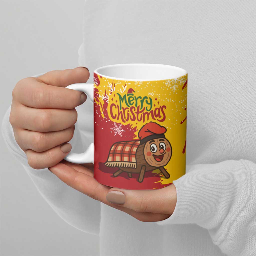 Spain Christmas Ceramic Mug with Tio de Nadal Log Snowflakes Spanish Flag and Holiday Wreath - Wonder Print Shop