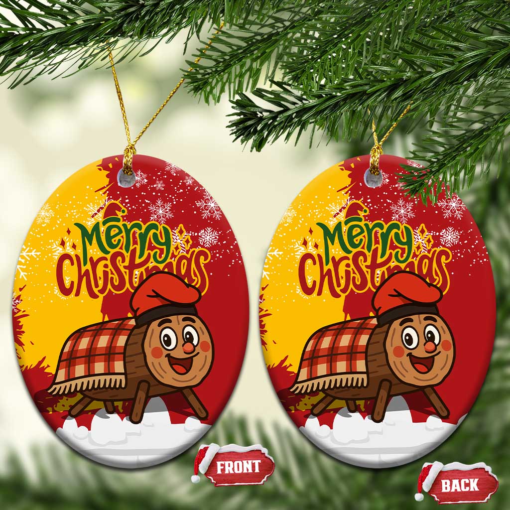 Spain Christmas Ceramic Ornament with Tio de Nadal Log Snowflakes Spanish Flag and Holiday Wreath - Wonder Print Shop