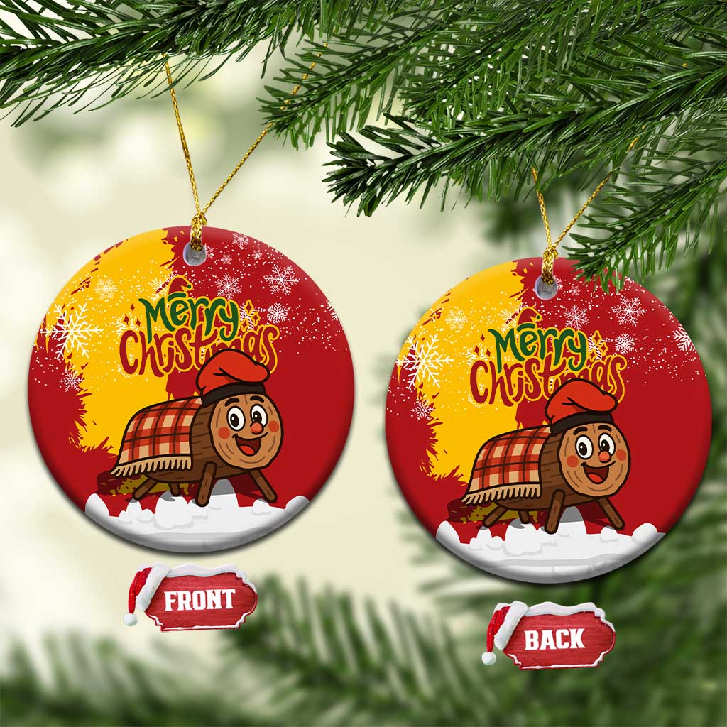 Spain Christmas Ceramic Ornament with Tio de Nadal Log Snowflakes Spanish Flag and Holiday Wreath - Wonder Print Shop