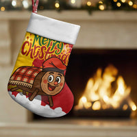 Spain Christmas Stocking with Tio de Nadal Log Snowflakes Spanish Flag and Holiday Wreath - Wonder Print Shop