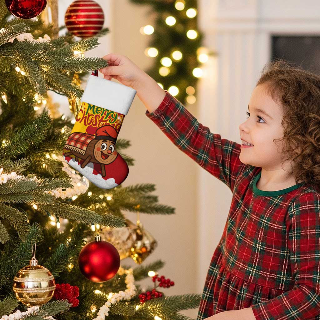 Spain Christmas Stocking with Tio de Nadal Log Snowflakes Spanish Flag and Holiday Wreath - Wonder Print Shop