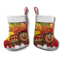 Spain Christmas Stocking with Tio de Nadal Log Snowflakes Spanish Flag and Holiday Wreath - Wonder Print Shop