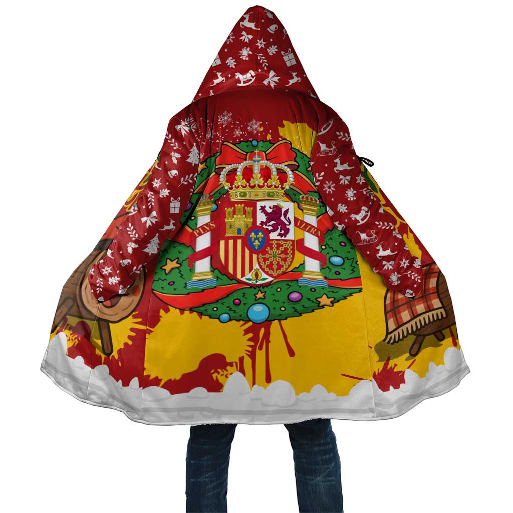 Spain Christmas Cloak with Tio de Nadal Log Snowflakes Spanish Flag and Holiday Wreath - Wonder Print Shop