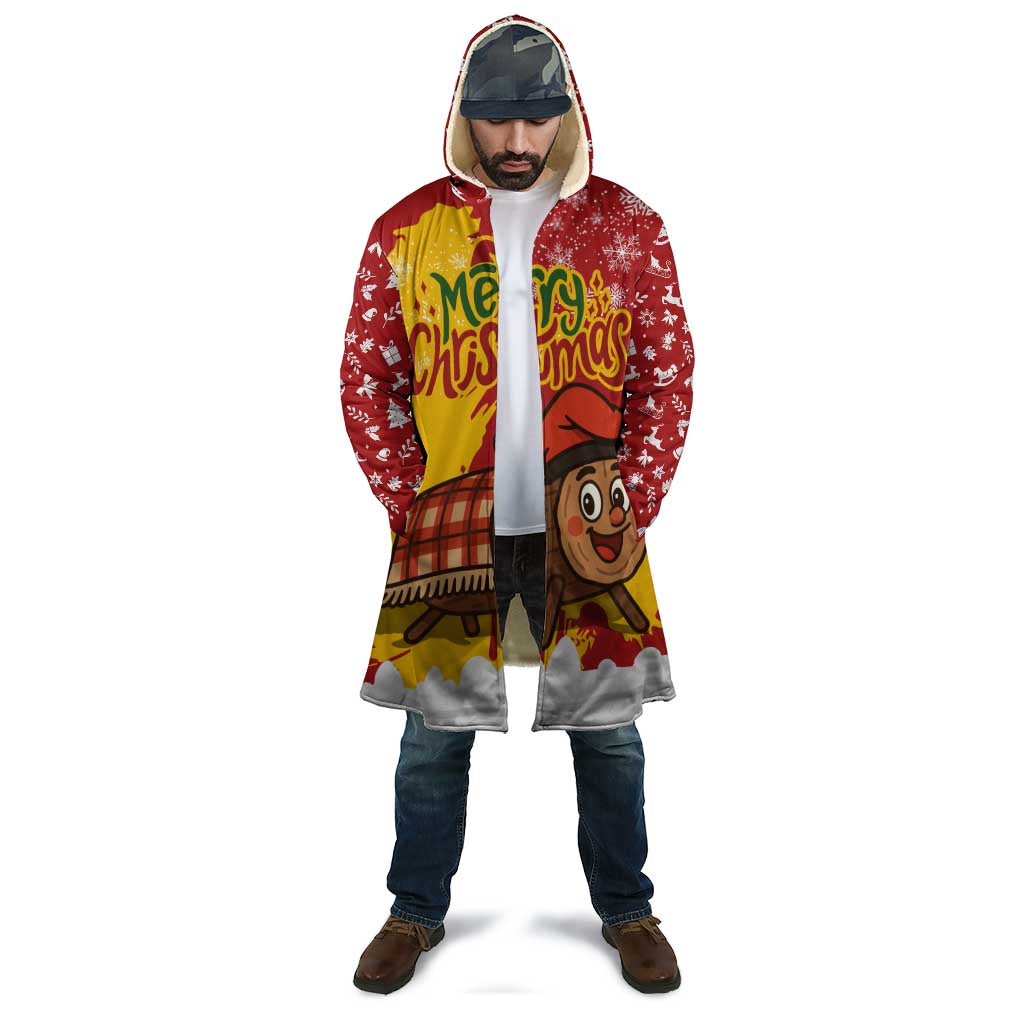 Spain Christmas Cloak with Tio de Nadal Log Snowflakes Spanish Flag and Holiday Wreath - Wonder Print Shop