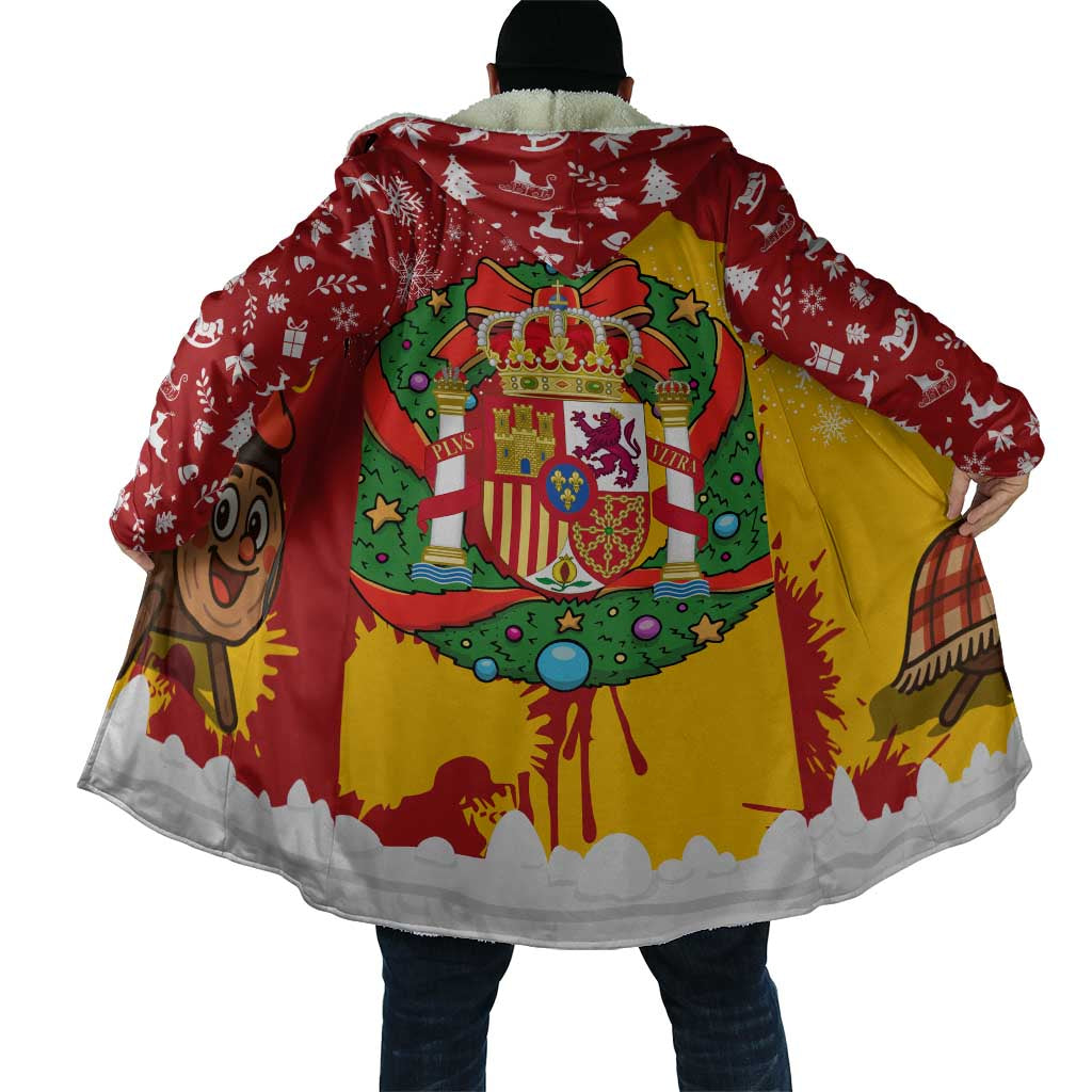 Spain Christmas Cloak with Tio de Nadal Log Snowflakes Spanish Flag and Holiday Wreath - Wonder Print Shop
