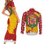 Spain Christmas Couples Matching Short Sleeve Bodycon Dress and Long Sleeve Button Shirt with Tio de Nadal Log Snowflakes Spanish Flag and Holiday Wreath - Wonder Print Shop