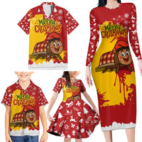 Spain Christmas Family Matching Long Sleeve Bodycon Dress and Hawaiian Shirt with Tio de Nadal Log Snowflakes Spanish Flag and Holiday Wreath - Wonder Print Shop