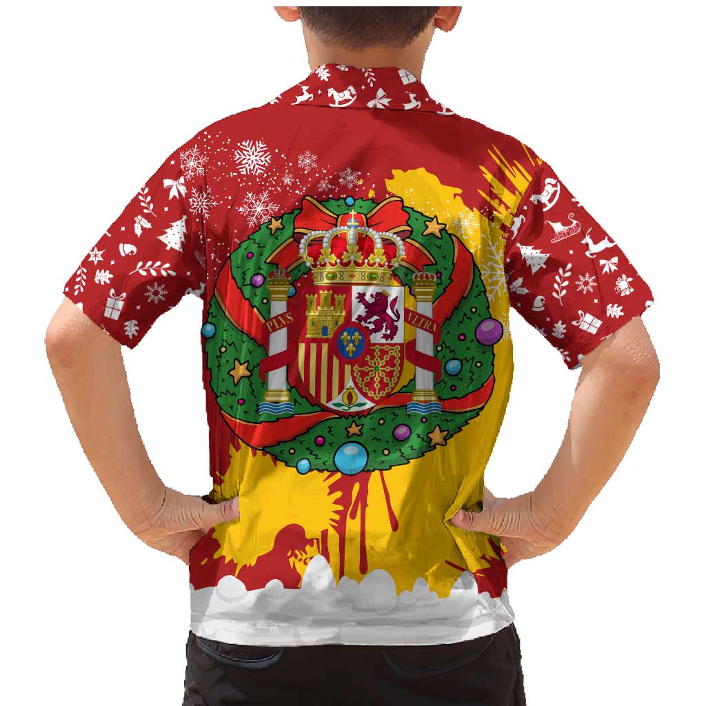 Spain Christmas Family Matching Mermaid Dress and Hawaiian Shirt with Tio de Nadal Log Snowflakes Spanish Flag and Holiday Wreath - Wonder Print Shop
