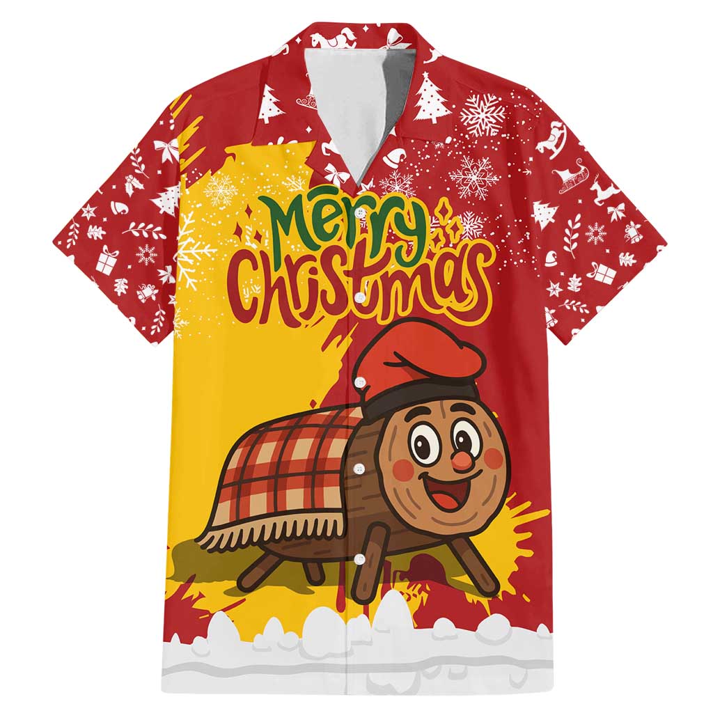 Spain Christmas Family Matching Mermaid Dress and Hawaiian Shirt with Tio de Nadal Log Snowflakes Spanish Flag and Holiday Wreath - Wonder Print Shop