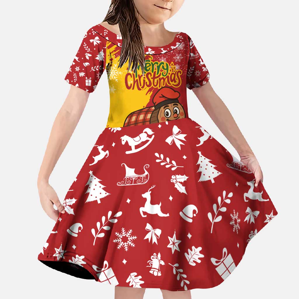 Spain Christmas Family Matching Off Shoulder Maxi Dress and Hawaiian Shirt with Tio de Nadal Log Snowflakes Spanish Flag and Holiday Wreath - Wonder Print Shop