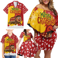 Spain Christmas Family Matching Off Shoulder Short Dress and Hawaiian Shirt with Tio de Nadal Log Snowflakes Spanish Flag and Holiday Wreath - Wonder Print Shop