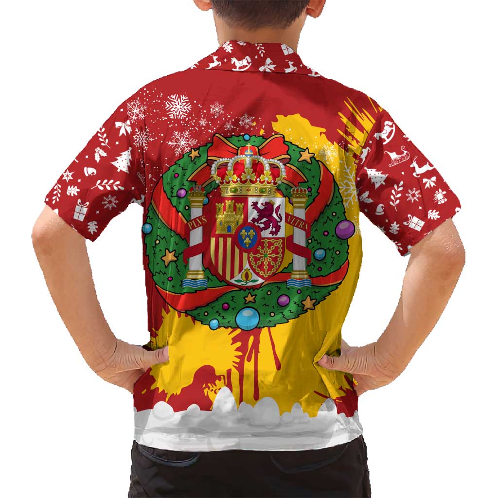 Spain Christmas Family Matching Summer Maxi Dress and Hawaiian Shirt with Tio de Nadal Log Snowflakes Spanish Flag and Holiday Wreath - Wonder Print Shop