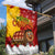 Spain Christmas Garden Flag with Tio de Nadal Log Snowflakes Spanish Flag and Holiday Wreath - Wonder Print Shop