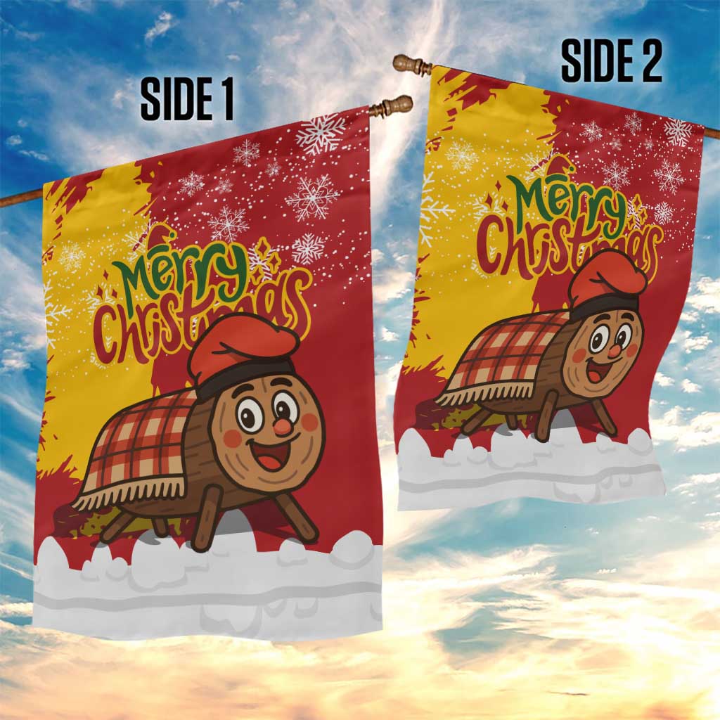 Spain Christmas Garden Flag with Tio de Nadal Log Snowflakes Spanish Flag and Holiday Wreath - Wonder Print Shop
