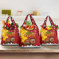 Spain Christmas Grocery Bag with Tio de Nadal Log Snowflakes Spanish Flag and Holiday Wreath - Wonder Print Shop