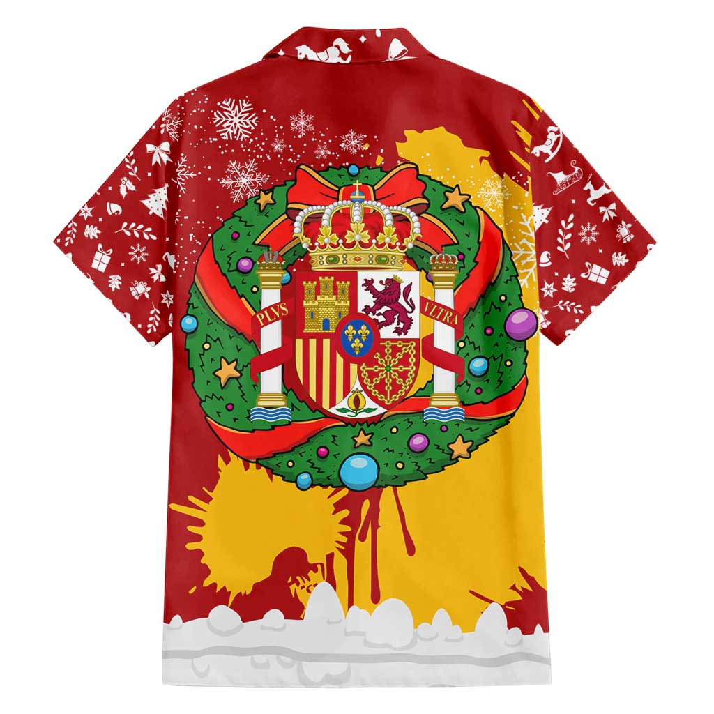Spain Christmas Hawaiian Shirt with Tio de Nadal Log Snowflakes Spanish Flag and Holiday Wreath - Wonder Print Shop
