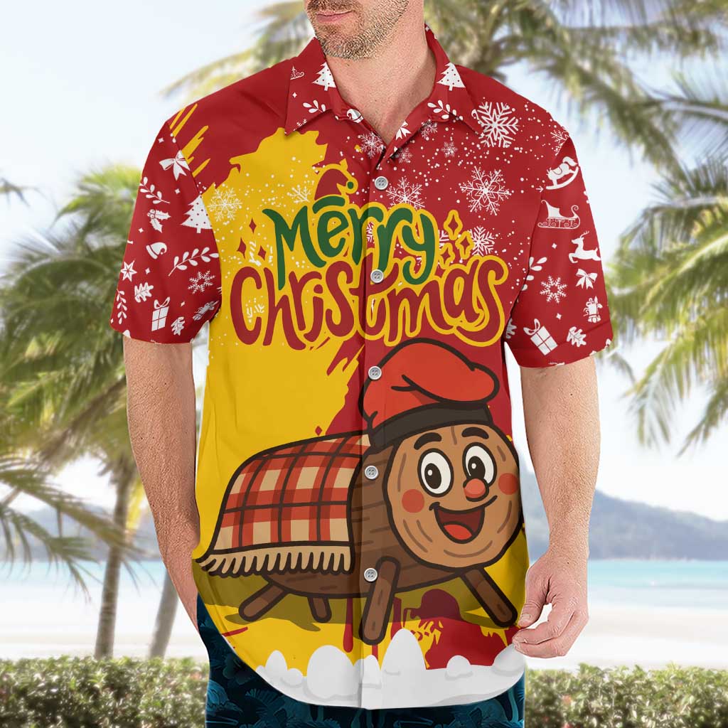 Spain Christmas Hawaiian Shirt with Tio de Nadal Log Snowflakes Spanish Flag and Holiday Wreath - Wonder Print Shop