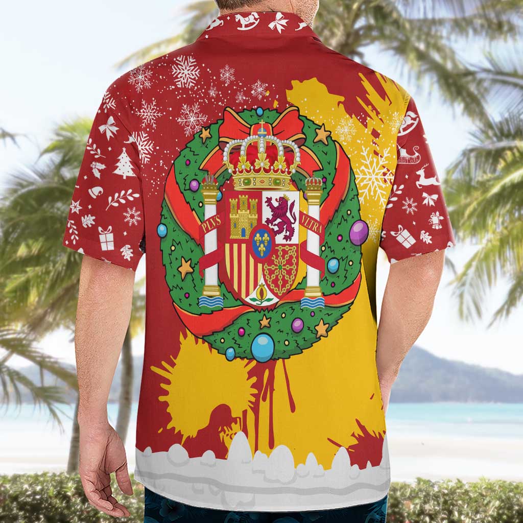 Spain Christmas Hawaiian Shirt with Tio de Nadal Log Snowflakes Spanish Flag and Holiday Wreath - Wonder Print Shop