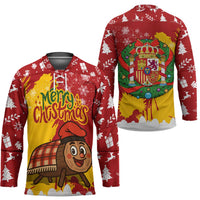 Spain Christmas Hockey Jersey with Tio de Nadal Log Snowflakes Spanish Flag and Holiday Wreath - Wonder Print Shop