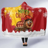 Spain Christmas Hooded Blanket with Tio de Nadal Log Snowflakes Spanish Flag and Holiday Wreath - Wonder Print Shop