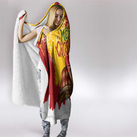 Spain Christmas Hooded Blanket with Tio de Nadal Log Snowflakes Spanish Flag and Holiday Wreath - Wonder Print Shop