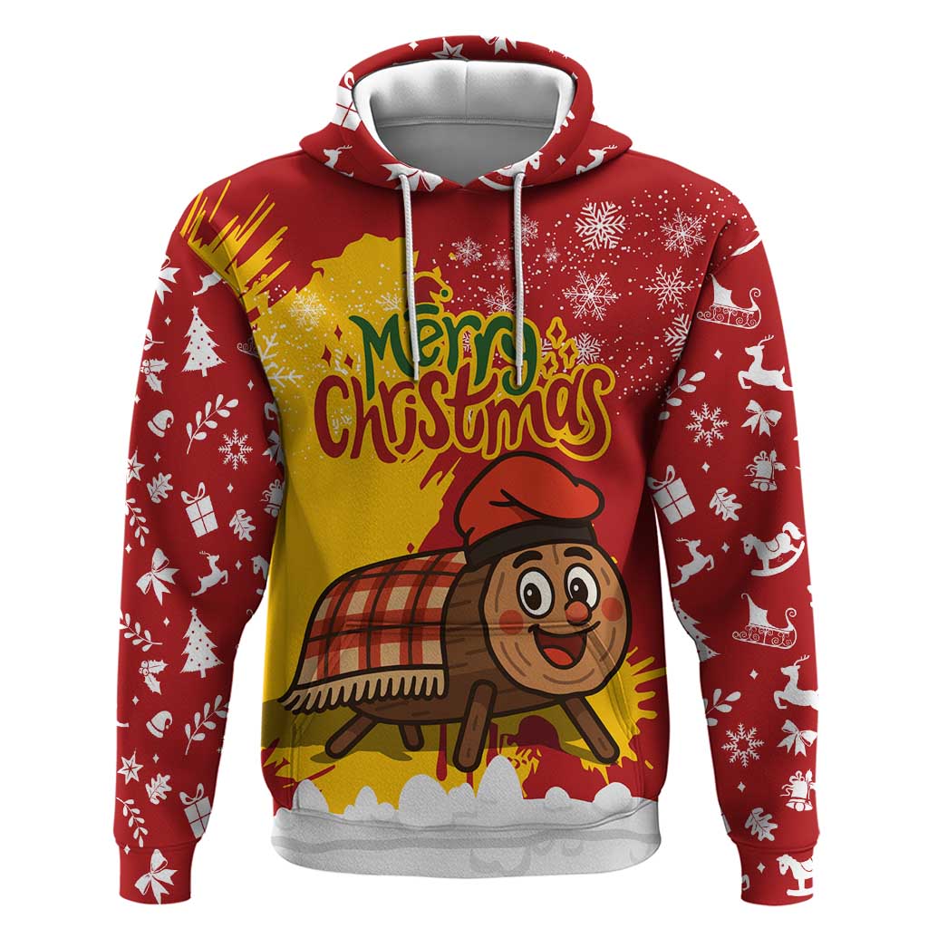 Spain Christmas Hoodie with Tio de Nadal Log Snowflakes Spanish Flag and Holiday Wreath - Wonder Print Shop