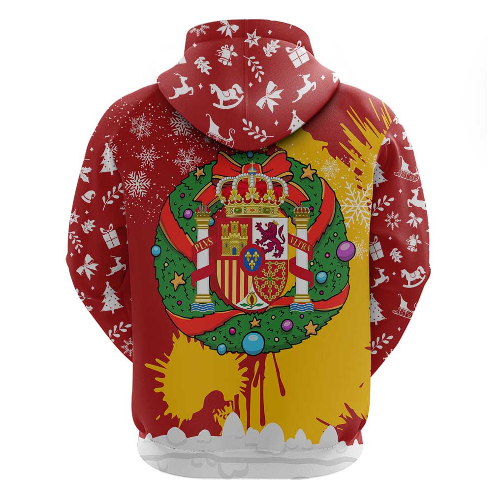Spain Christmas Hoodie with Tio de Nadal Log Snowflakes Spanish Flag and Holiday Wreath - Wonder Print Shop