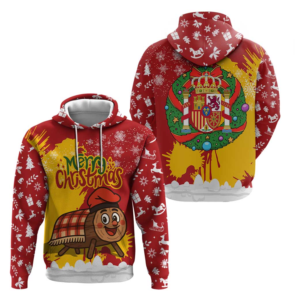 Spain Christmas Hoodie with Tio de Nadal Log Snowflakes Spanish Flag and Holiday Wreath - Wonder Print Shop